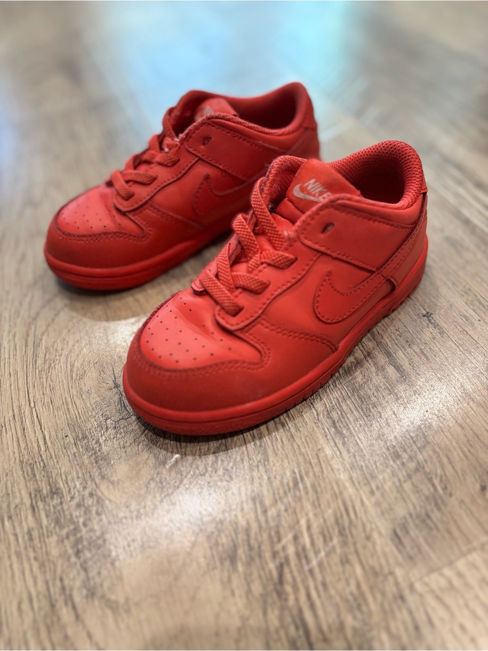 Nike Kids Red Low-Top Sneakers with Swoosh